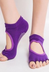 Yoga Pilates Barre Exercise Half Toe Grip Socks PURPLE